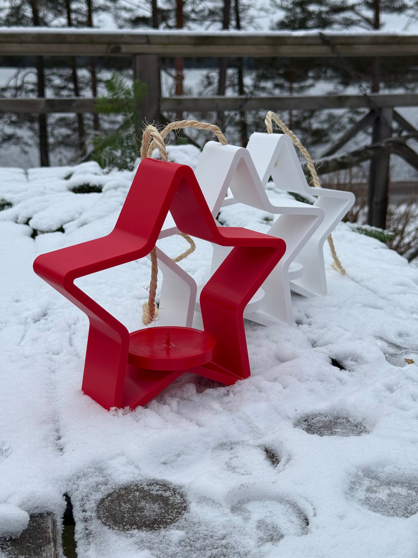 Winterliche Vogelfutterstelle in Sternform