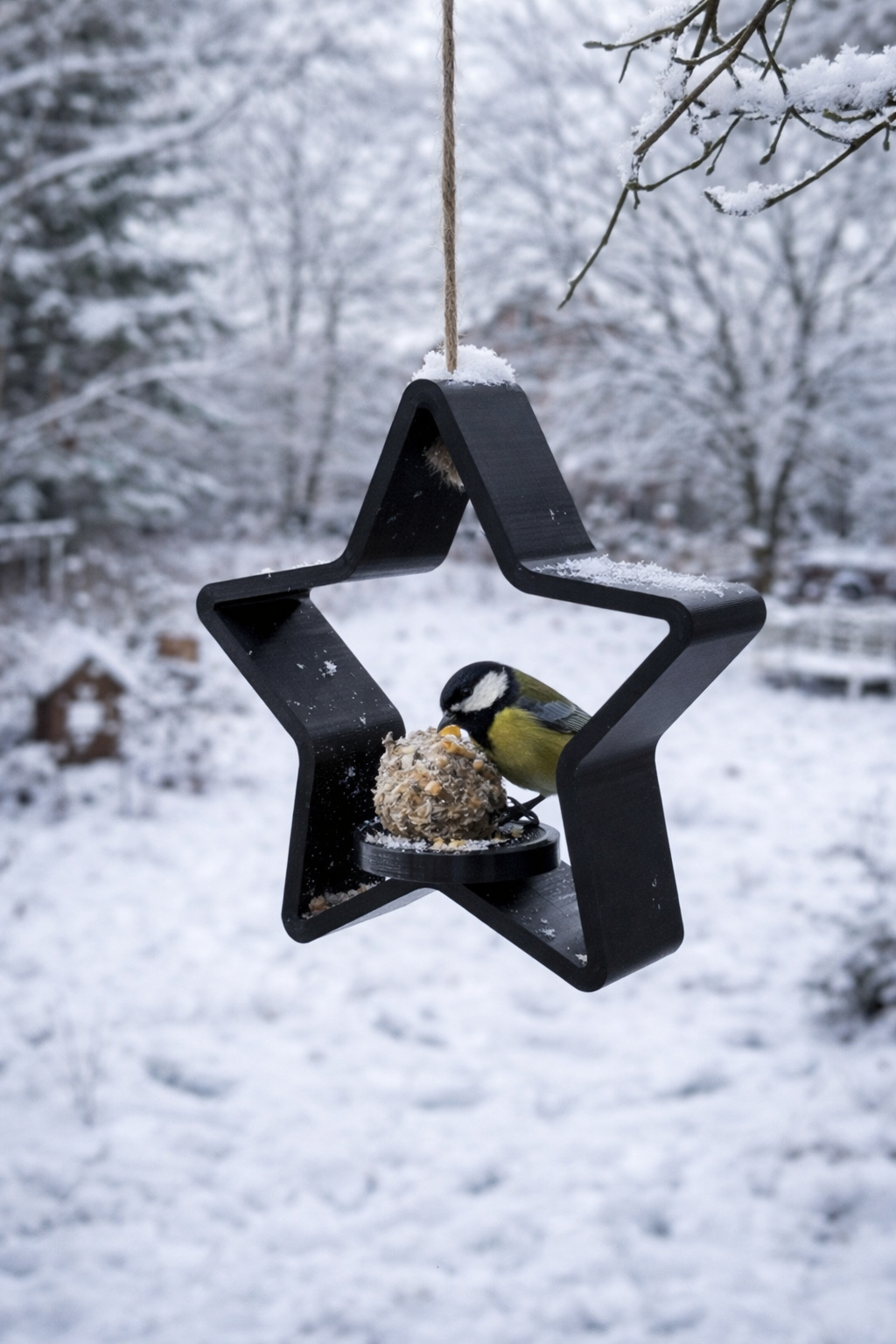 Winterliche Vogelfutterstelle in Sternform